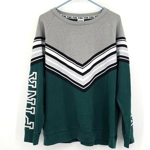 Pink Victoria Secret Medium Gray Green white silver striped long sleeve crewneck